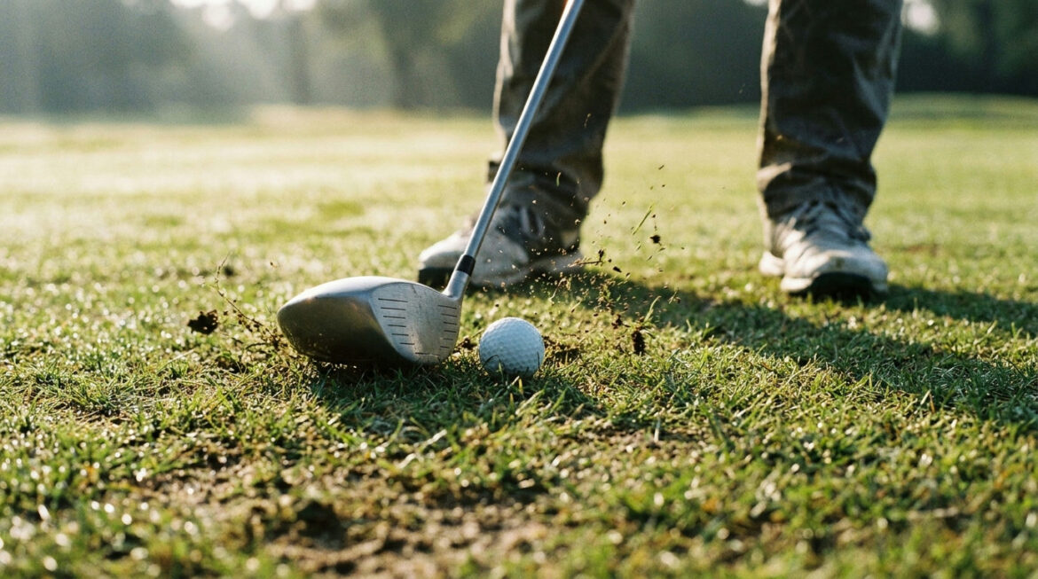 How to hit a fairway wood: clubhead brushing the ball off the fairway grass